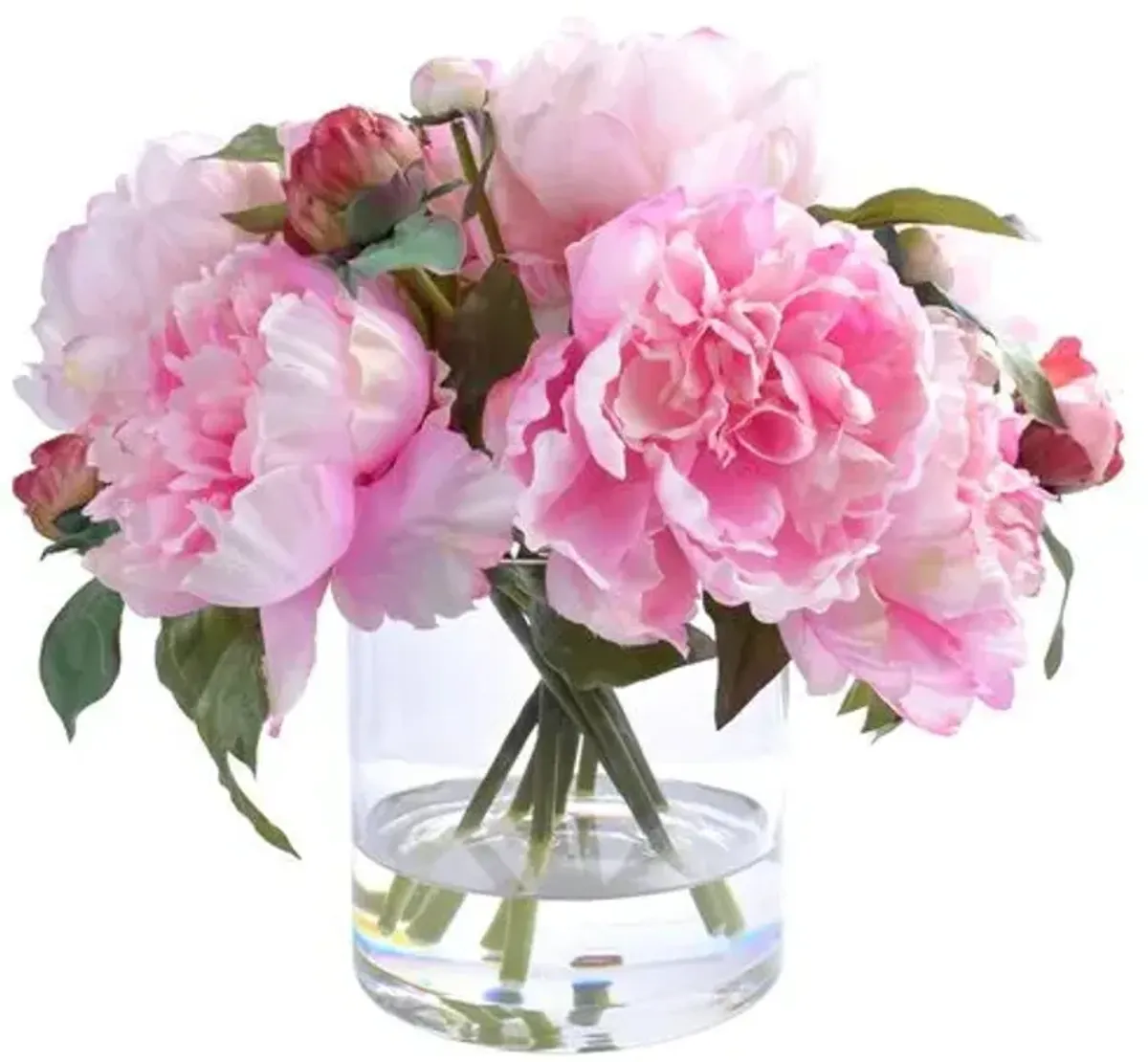 13" Everlasting Peony with Vase - Faux - Handcrafted - Pink