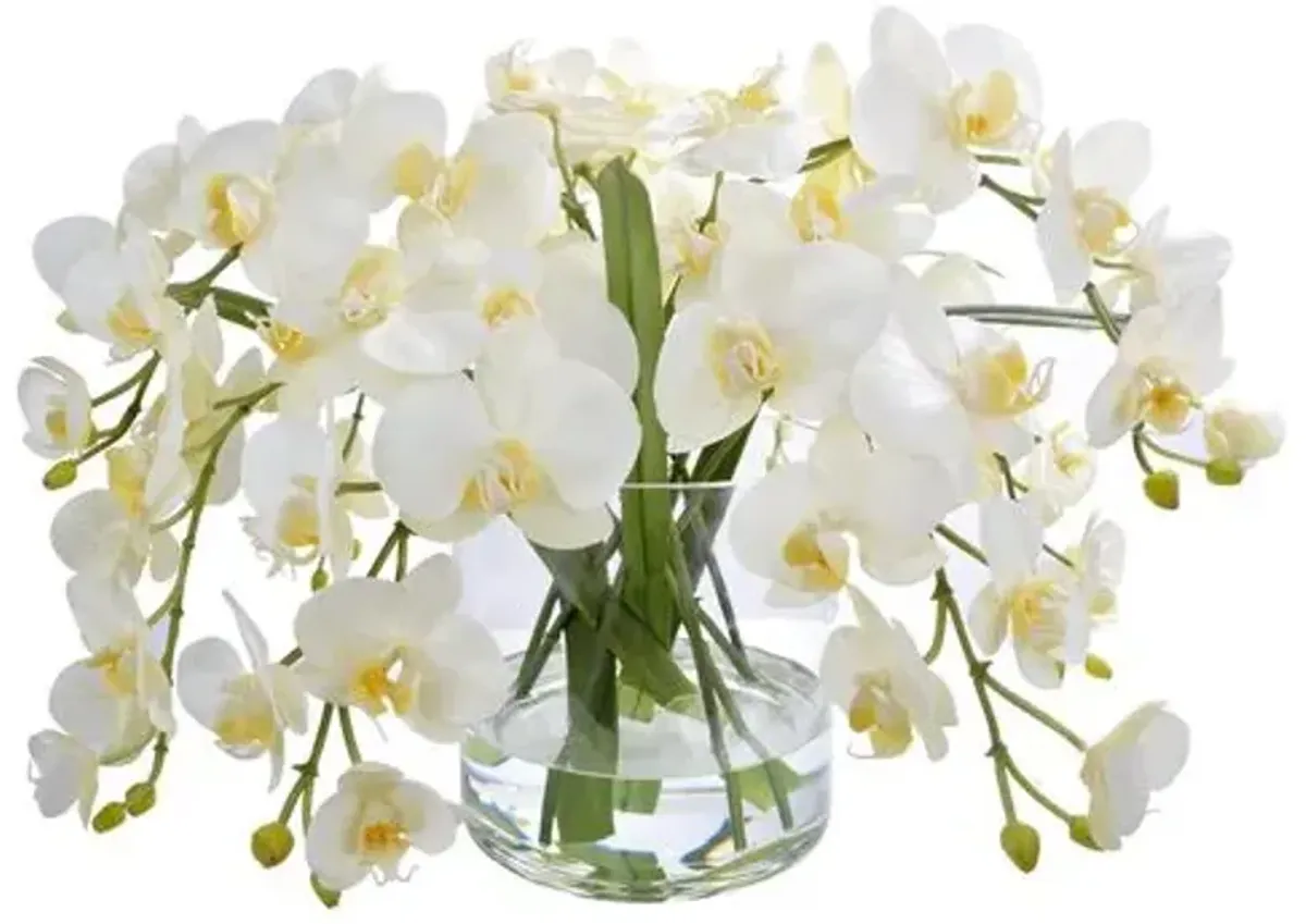 21" Phalaenopsis Orchid with Round Vase - Faux - Handcrafted - White