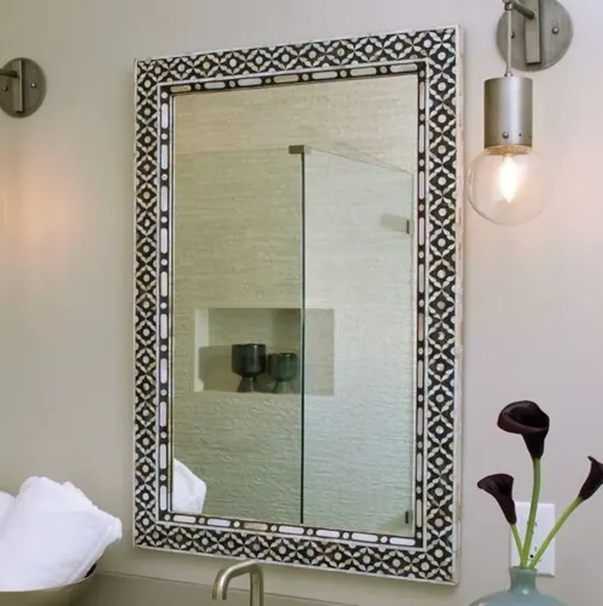 Evelyn Mother-of-Pearl Wall Mirror - Black - Jamie Young Co.