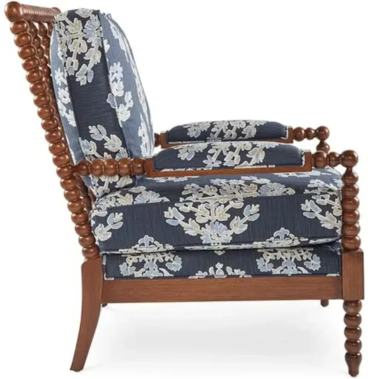 Bankwood Spindle Chair - Indigo Leaf Print - Miles Talbott - Handcrafted - Blue