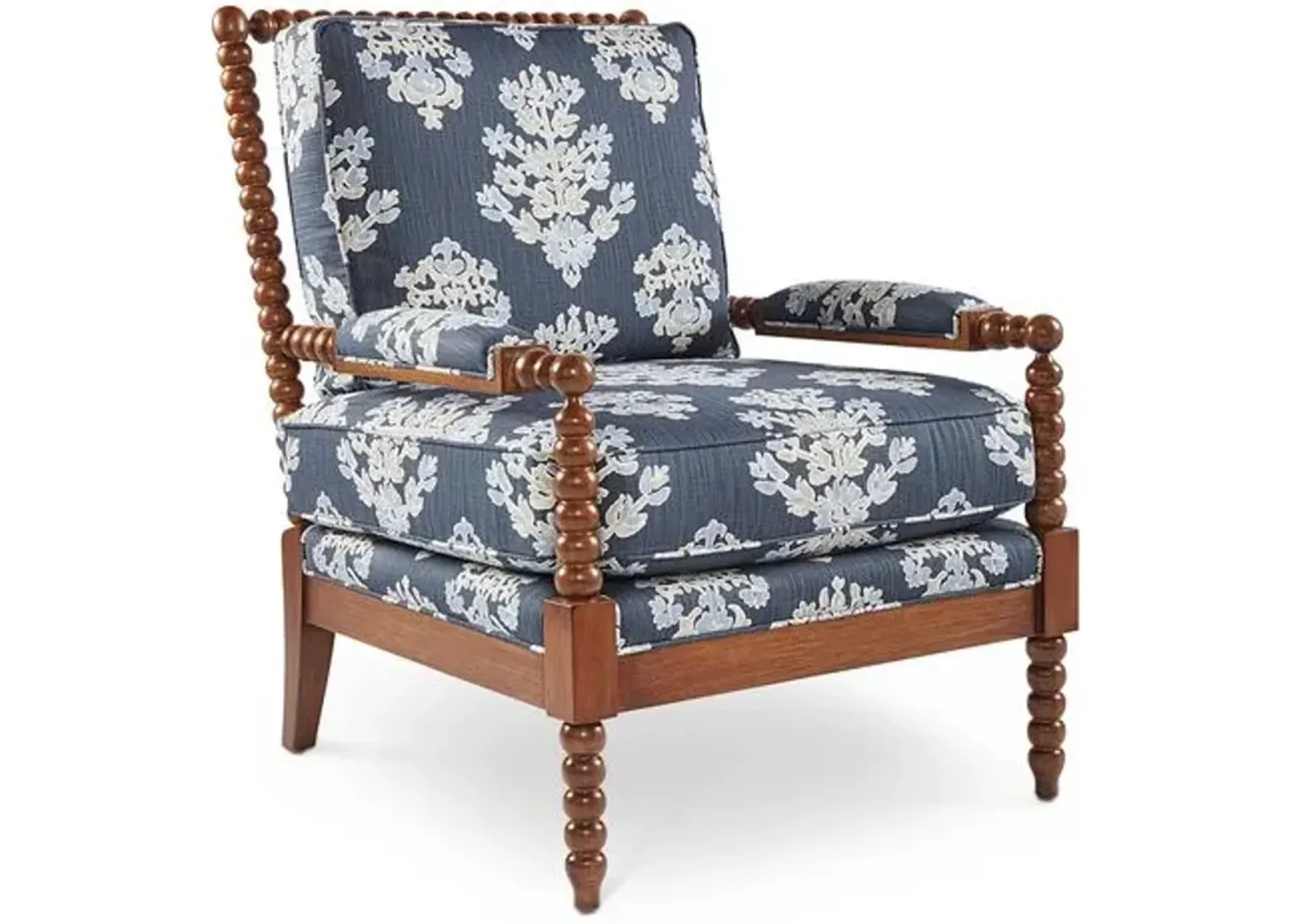 Bankwood Spindle Chair - Indigo Leaf Print - Miles Talbott - Handcrafted - Blue