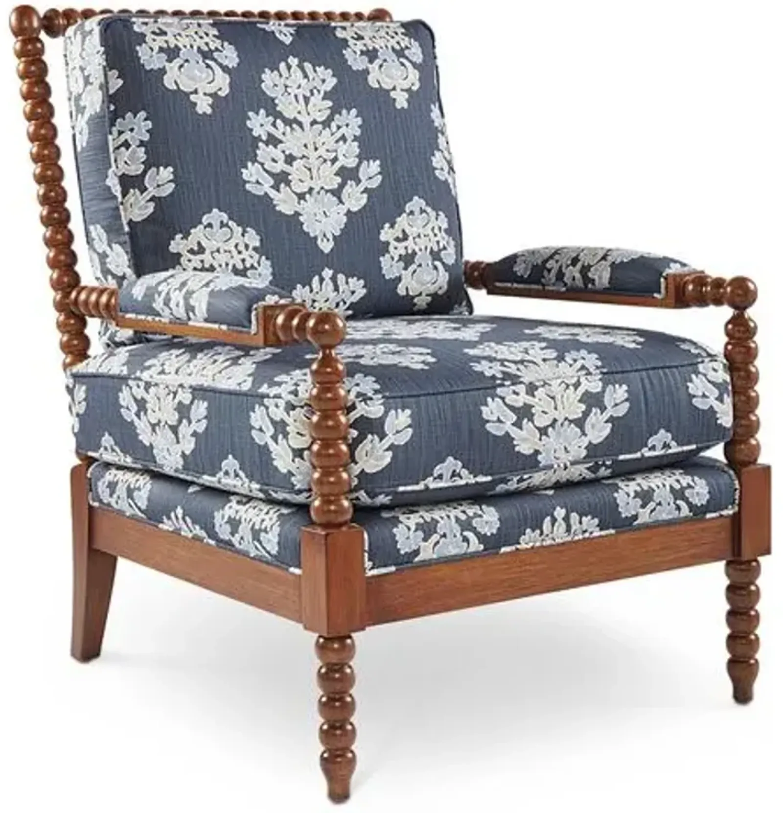 Bankwood Spindle Chair - Indigo Leaf Print - Miles Talbott - Handcrafted - Blue