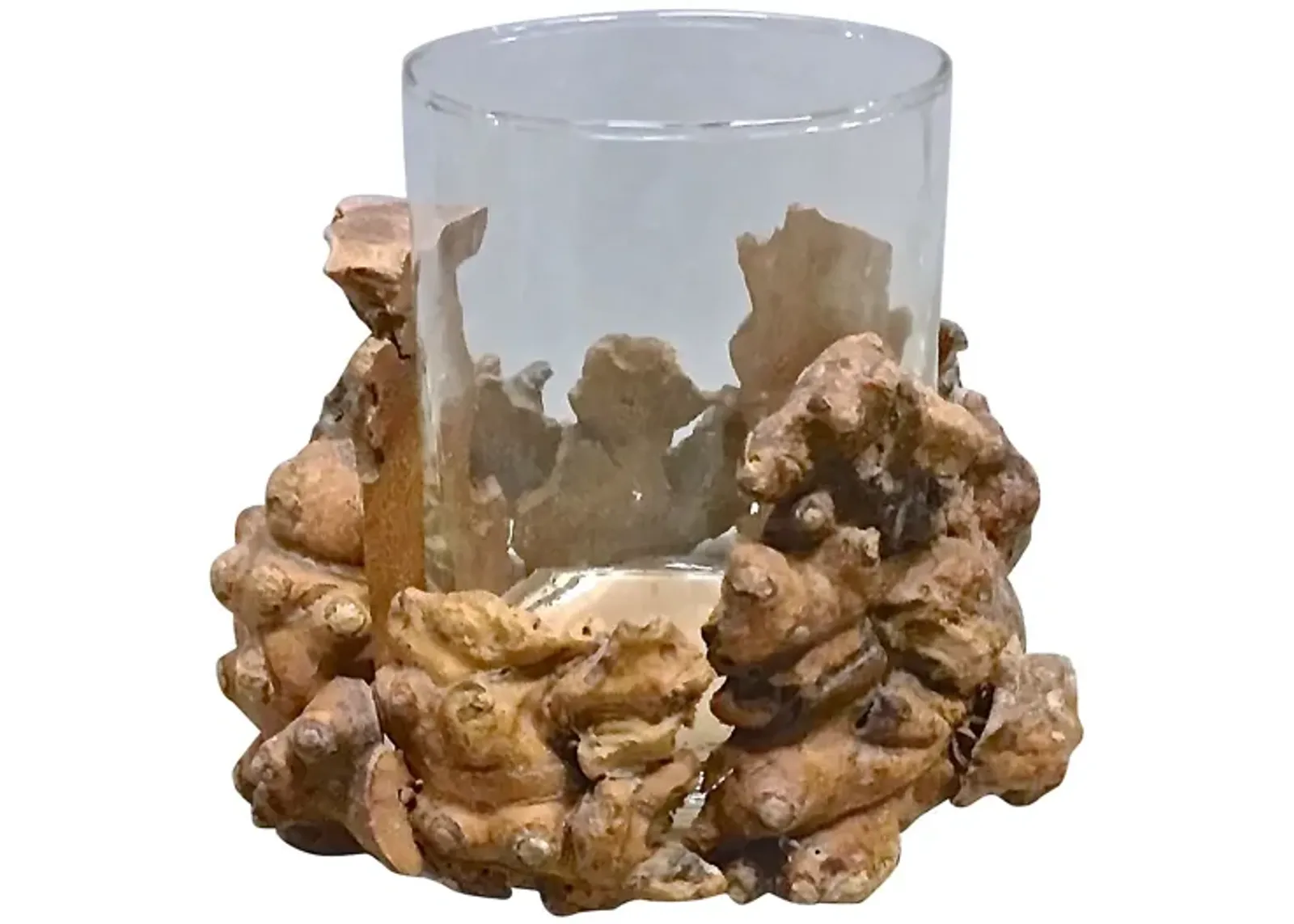 Natural Burl Wood Sculpture Candleholder - Vermilion Designs - Brown