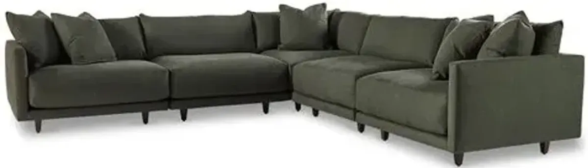 Nadell Velvet Modular Sectional - Handcrafted - Green