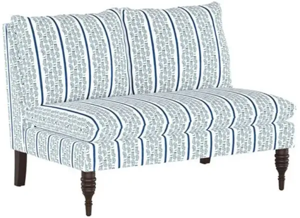 Bacall Settee - Indigo Stripe - Handcrafted - Blue