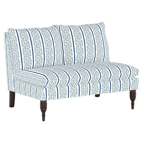 Bacall Settee - Indigo Stripe - Handcrafted - Blue