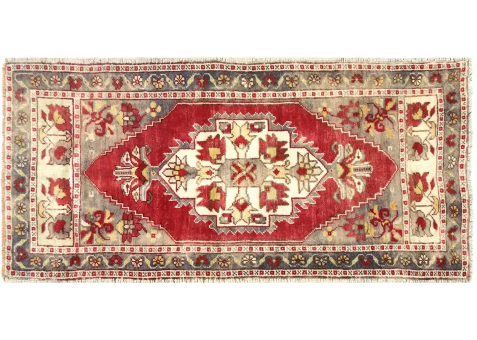 1960s Turkish Oushak Yastik - 1'11"x3'10" - Nalbandian - Red