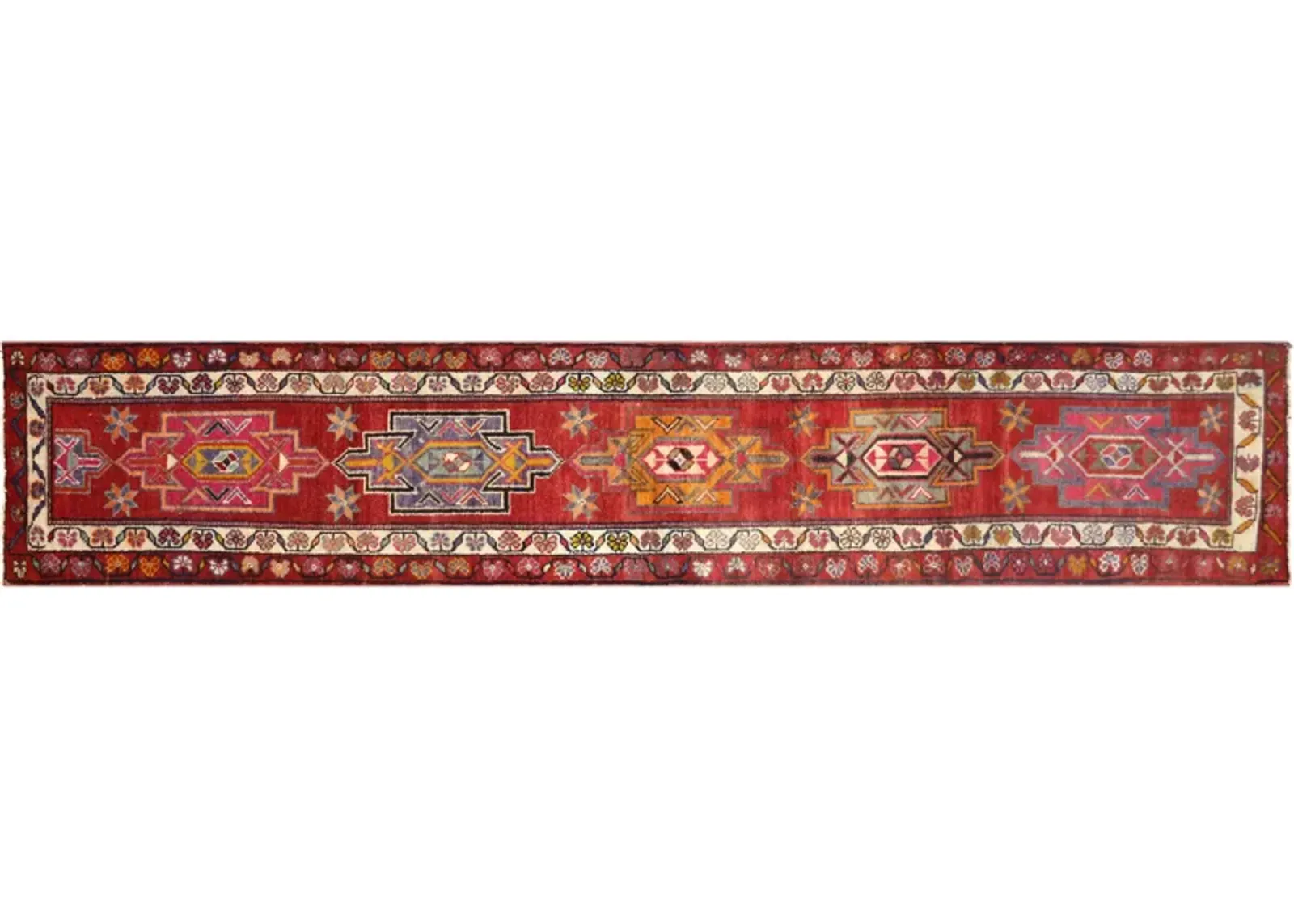 1960s Turkish Oushak Runner - 2'8" x13'8" - Nalbandian - Red