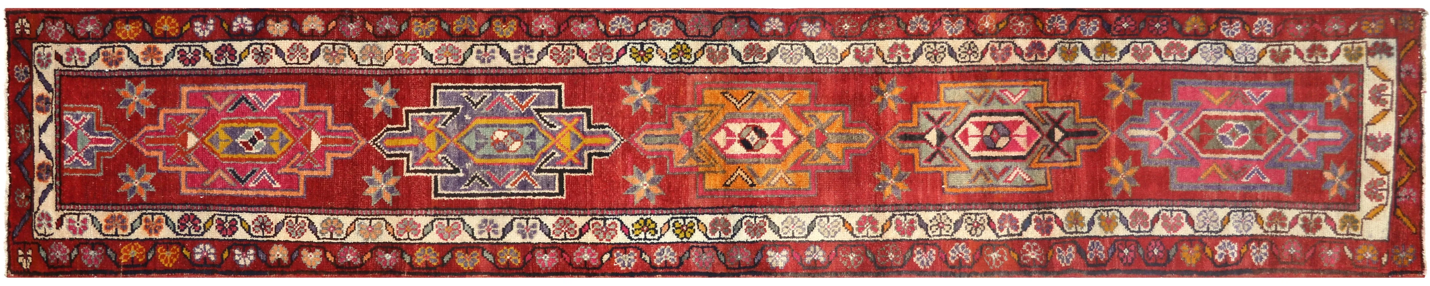 1960s Turkish Oushak Runner - 2'8" x13'8" - Nalbandian - Red