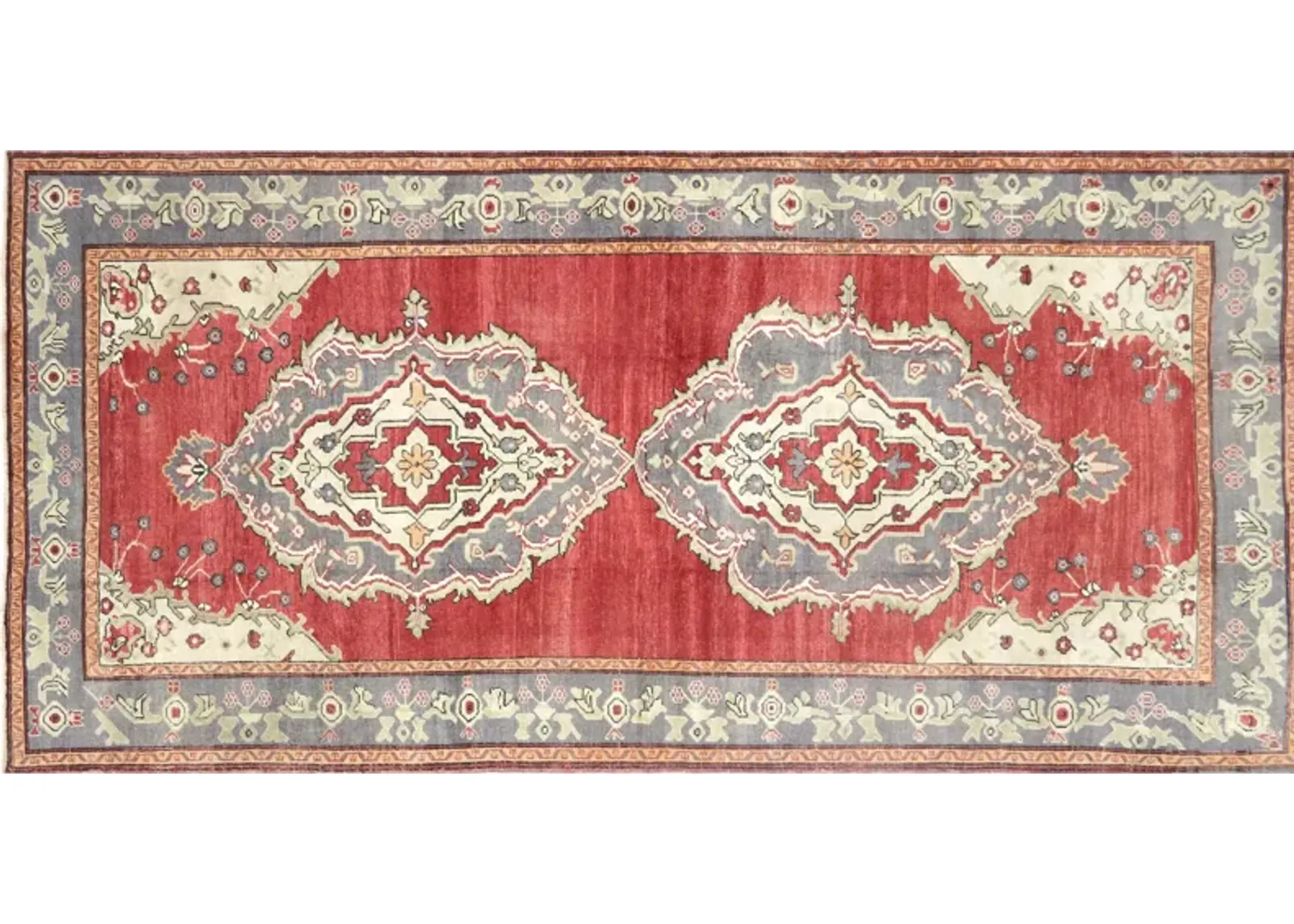 1960s Turkish Oushak Rug - 5'4" x 11'2" - Nalbandian - Red - Red