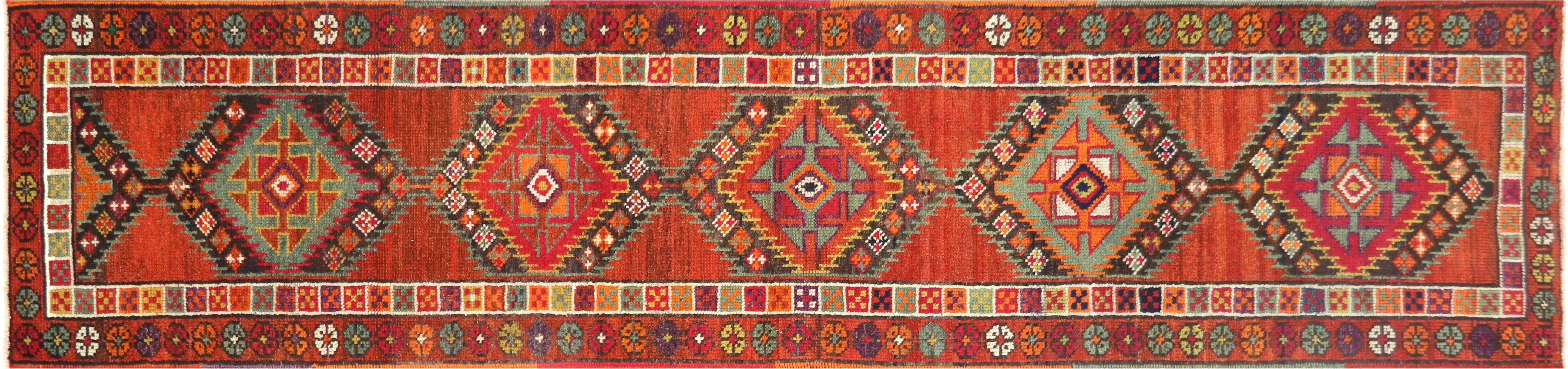 1960s Turkish Oushak Runner - 2'9" x11'5" - Nalbandian - Red