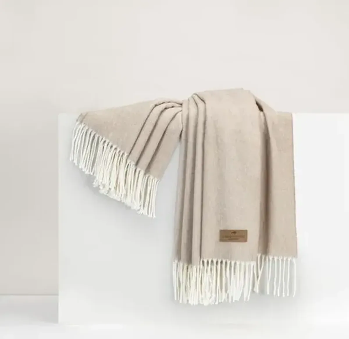 Herringbone Throw - Lands Downunder - Beige - Lightweight, Soft, Warm, Fringed