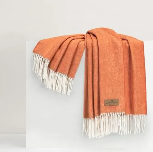 Herringbone Throw - Lands Downunder - Orange - Lightweight, Soft, Warm, Fringed