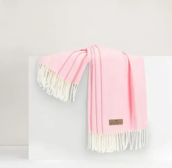 Herringbone Throw - Lands Downunder - Pink - Lightweight, Soft, Warm, Fringed