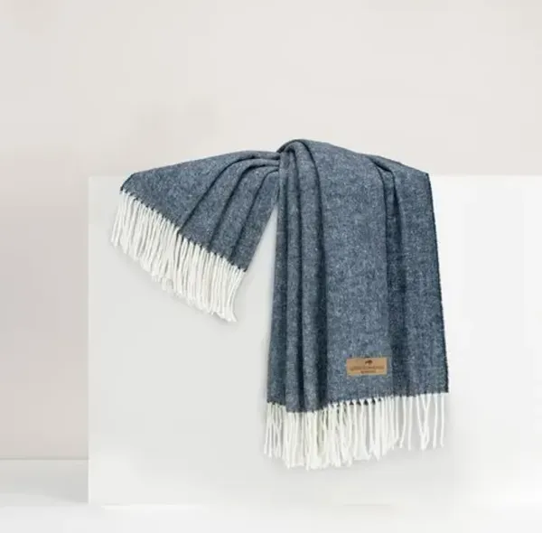Herringbone Throw - Lands Downunder - Blue - Lightweight, Soft, Warm, Fringed