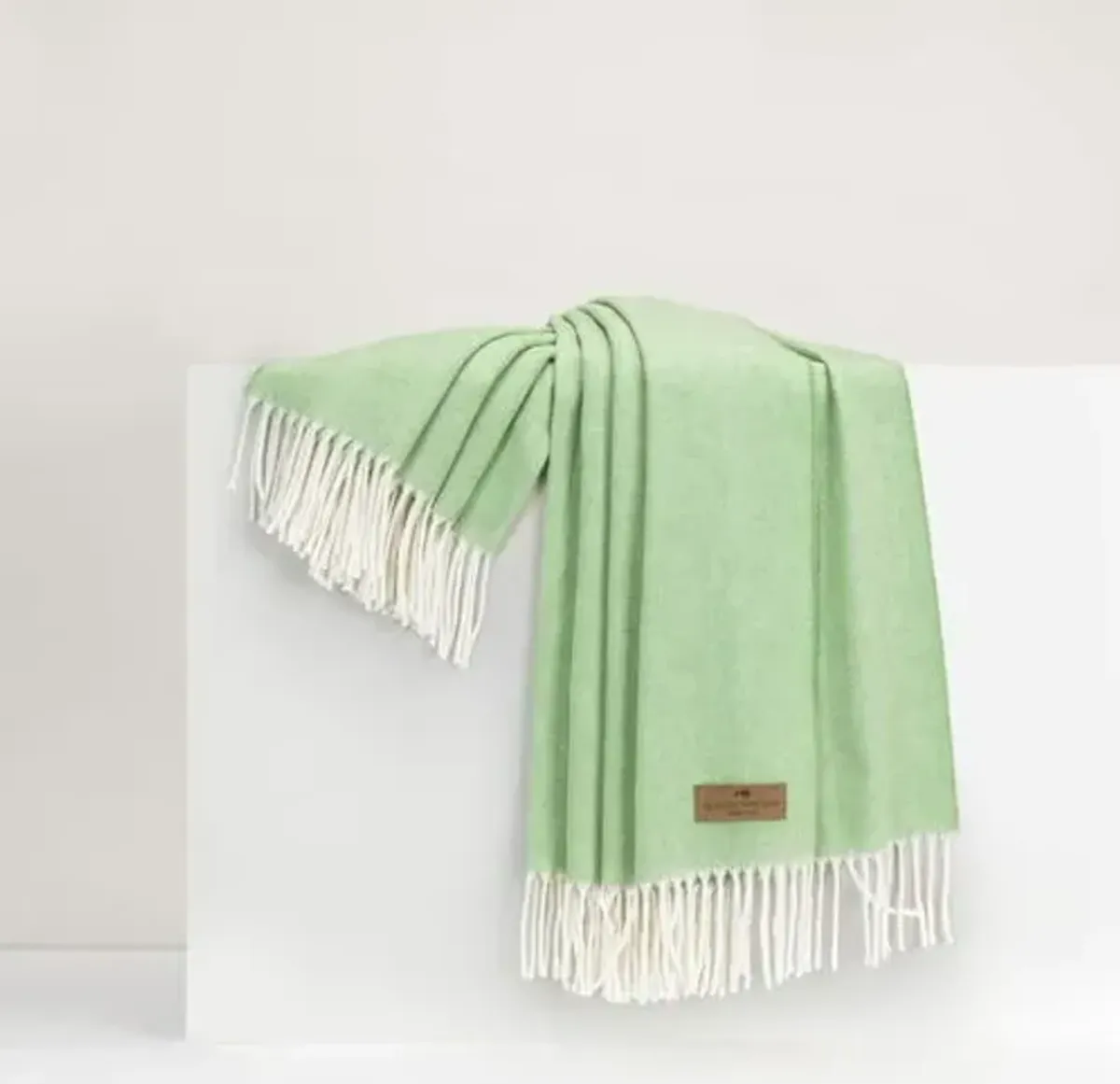 Herringbone Throw - Lands Downunder - Green - Lightweight, Soft, Warm, Fringed