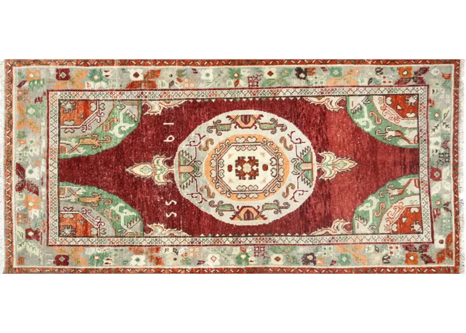 1960s Turkish Oushak Rug - 3'7" x 7'5" - Nalbandian - Red - Red