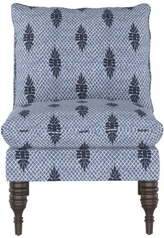 Daphne Slipper Chair - Medallion Boca Medal - Handcrafted - Blue