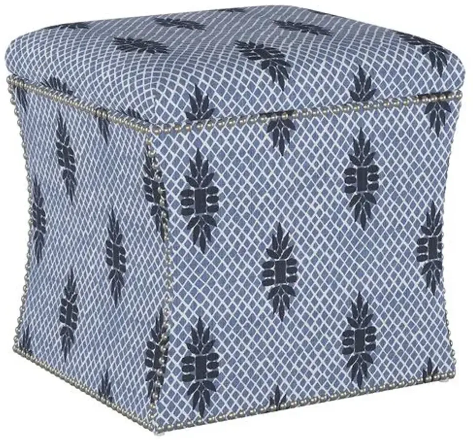 Merritt Storage Ottoman - Navy Boca Medallion - Handcrafted - Blue