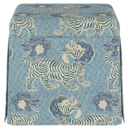 Anne Skirted Storage Ottoman - Blue Lion - Handcrafted