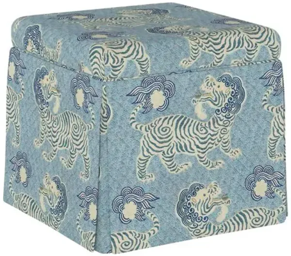 Anne Skirted Storage Ottoman - Blue Lion - Handcrafted