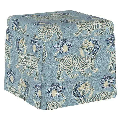 Anne Skirted Storage Ottoman - Blue Lion - Handcrafted