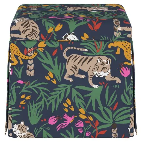 Anne Skirted Storage Ottoman - Safari - Handcrafted - Blue