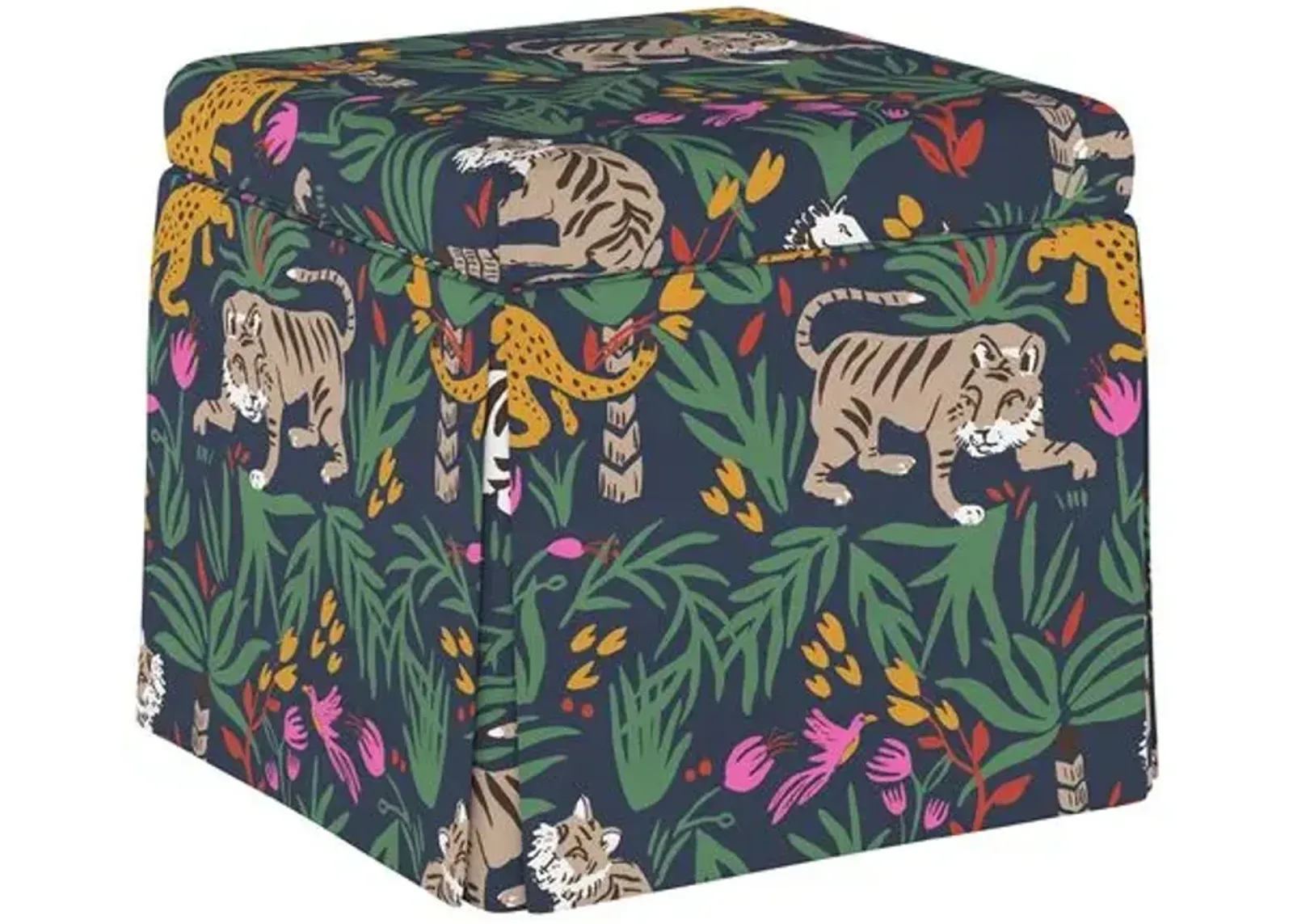 Anne Skirted Storage Ottoman - Safari - Handcrafted - Blue