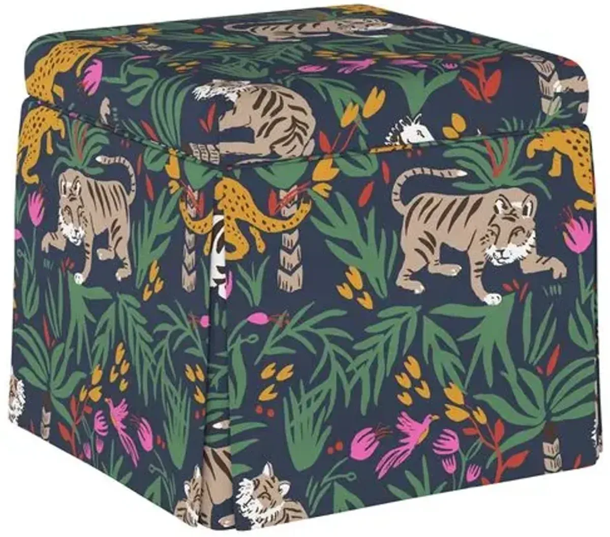 Anne Skirted Storage Ottoman - Safari - Handcrafted - Blue