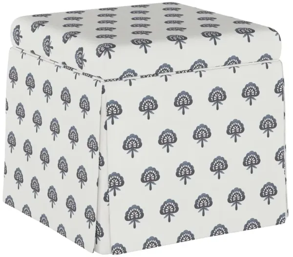 Anne Skirted Storage Ottoman, Floral Indigo