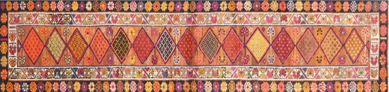 1960s Turkish Oushak Runner - 2'8" x11'1" - Nalbandian - Orange