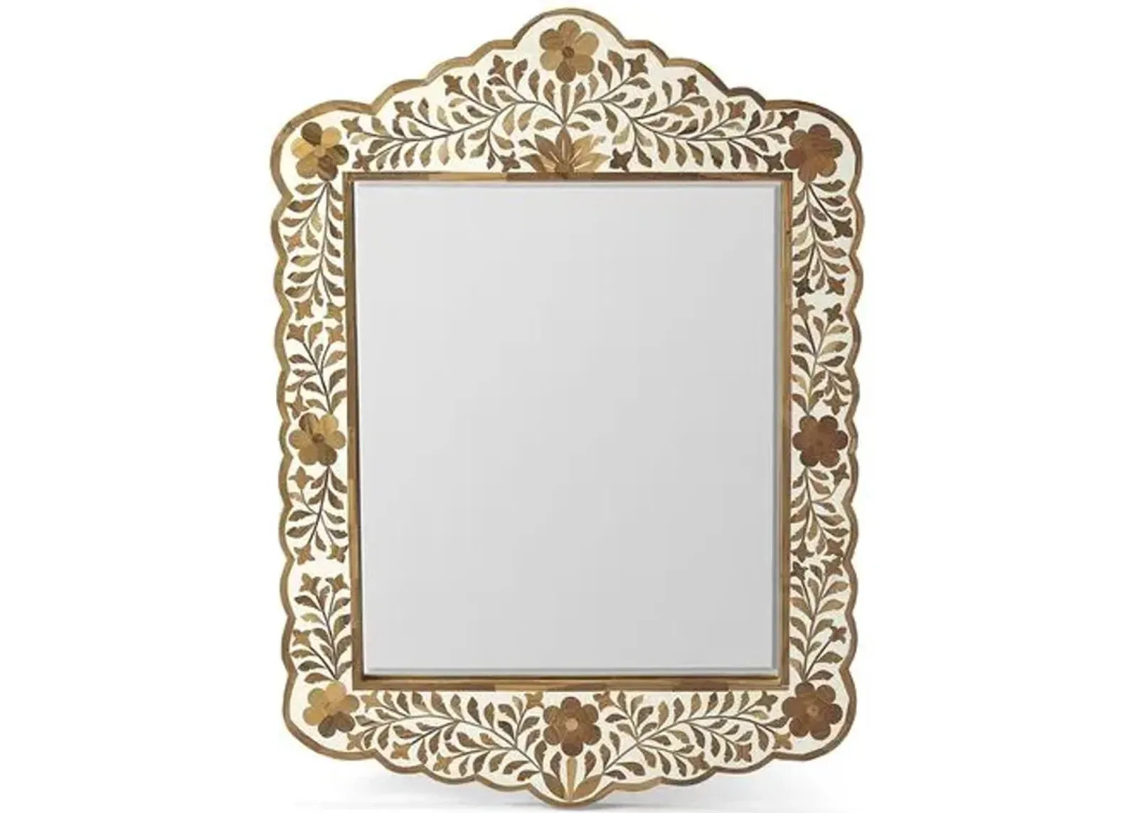 Briarhill Bone-Inlay Wall Mirror - Teak/Ivory - Handcrafted