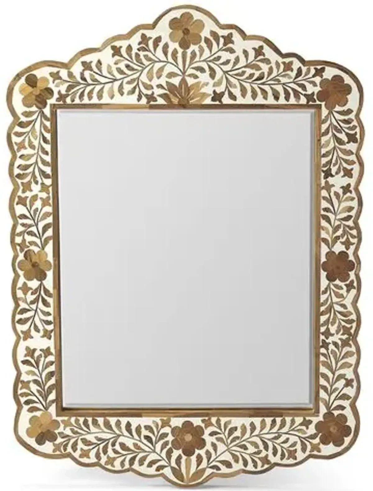 Briarhill Bone-Inlay Wall Mirror - Teak/Ivory - Handcrafted