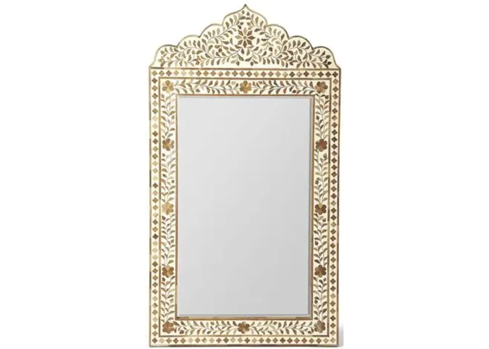 Layla Teak-Inlay Wall Mirror - Ivory - Handcrafted