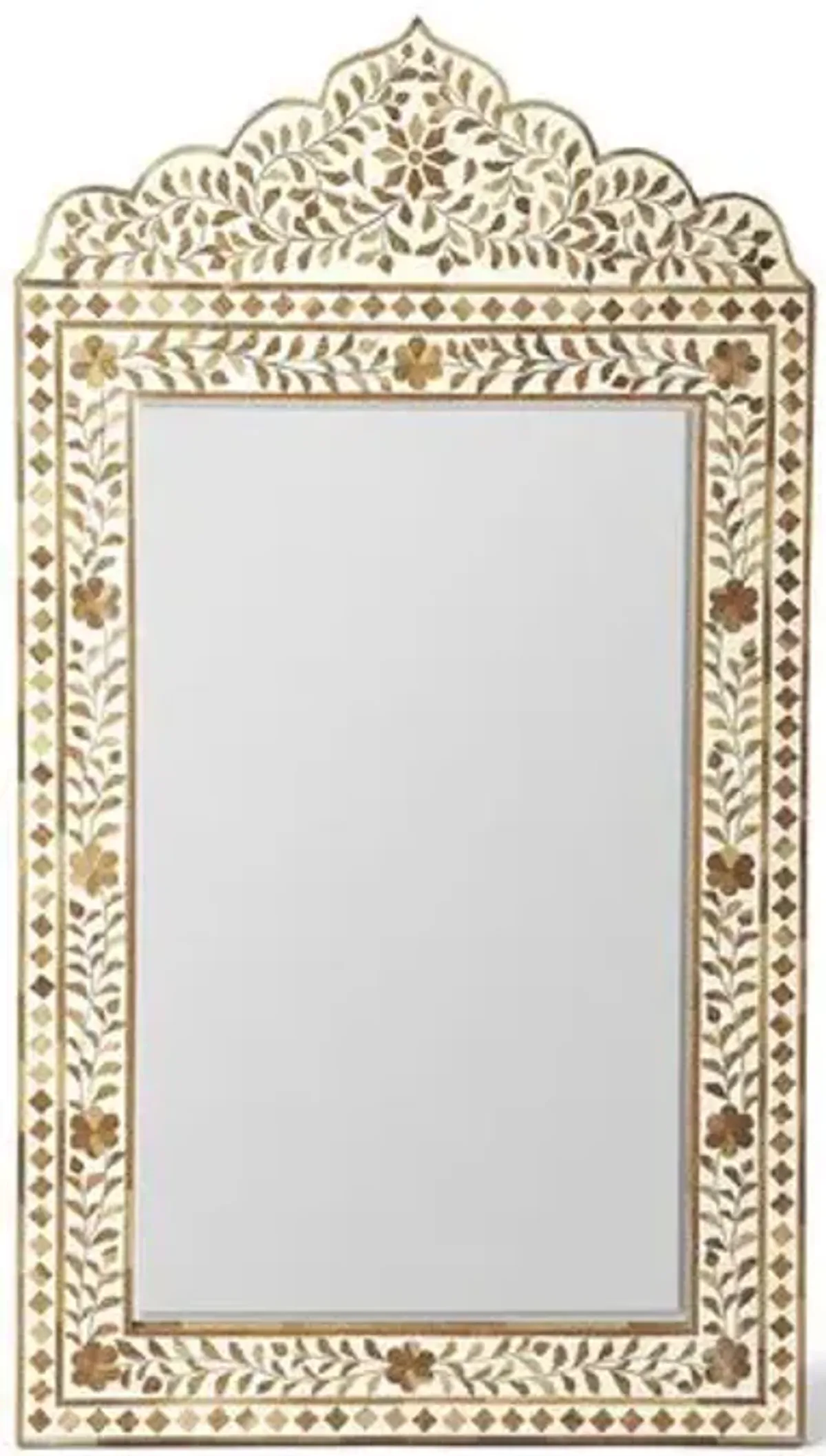 Lambeth Teak-Inlay Wall Mirror - Ivory - Handcrafted