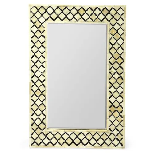 Mardell Bone Inlay Wall Mirror - Black/Ivory - Handcrafted