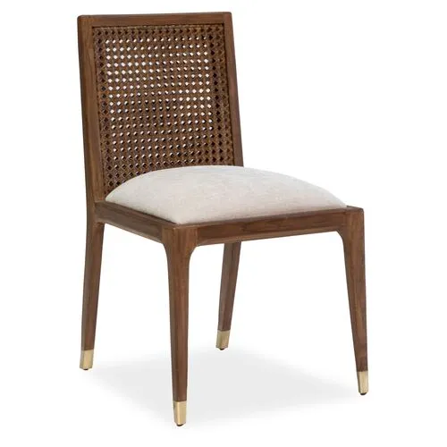 Lido Cane Side Chair - Teak/Beach Crypton - Brownstone Furniture - Beige