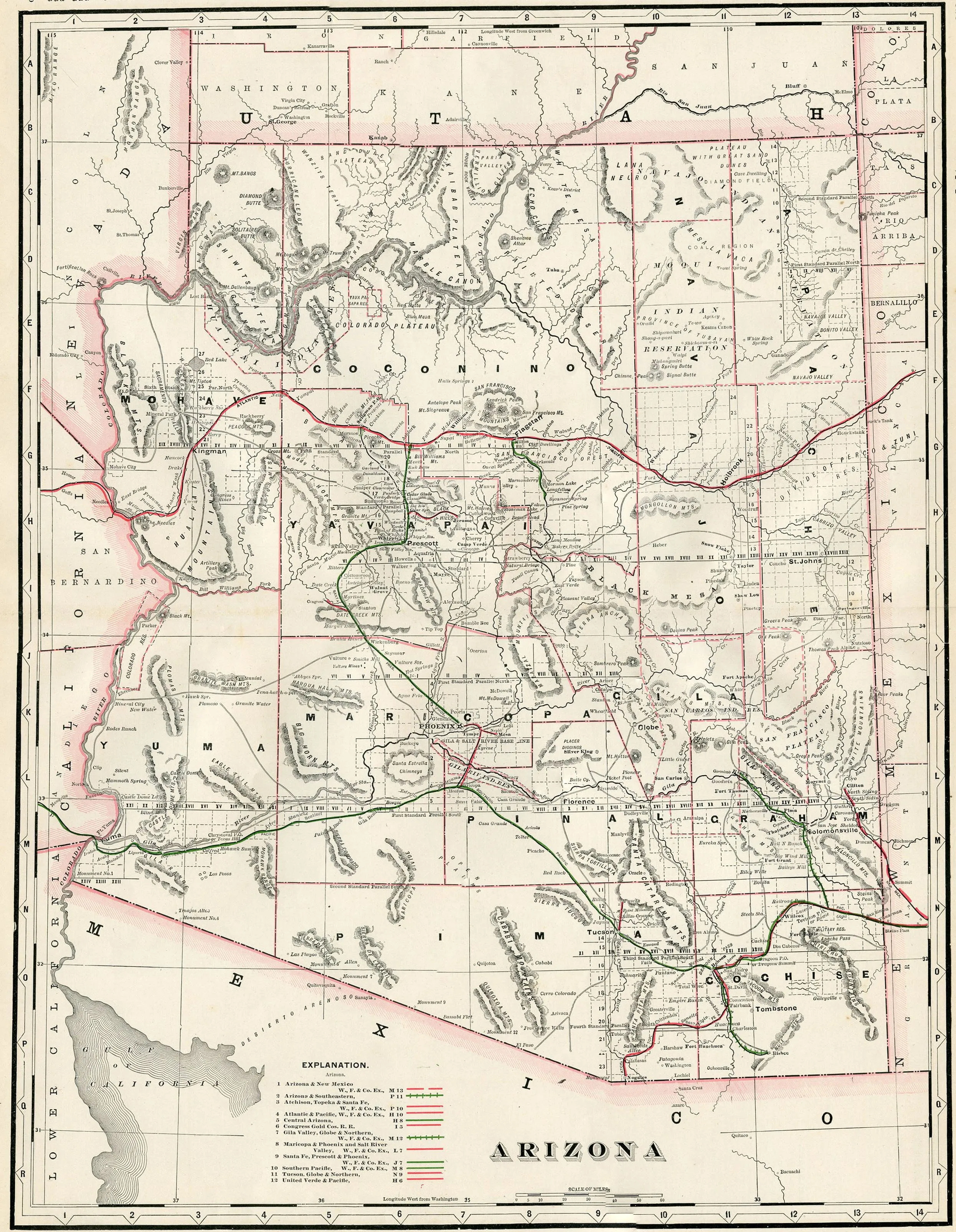 Arizona Railroad Map - 1897 - Prints with a Past - Beige