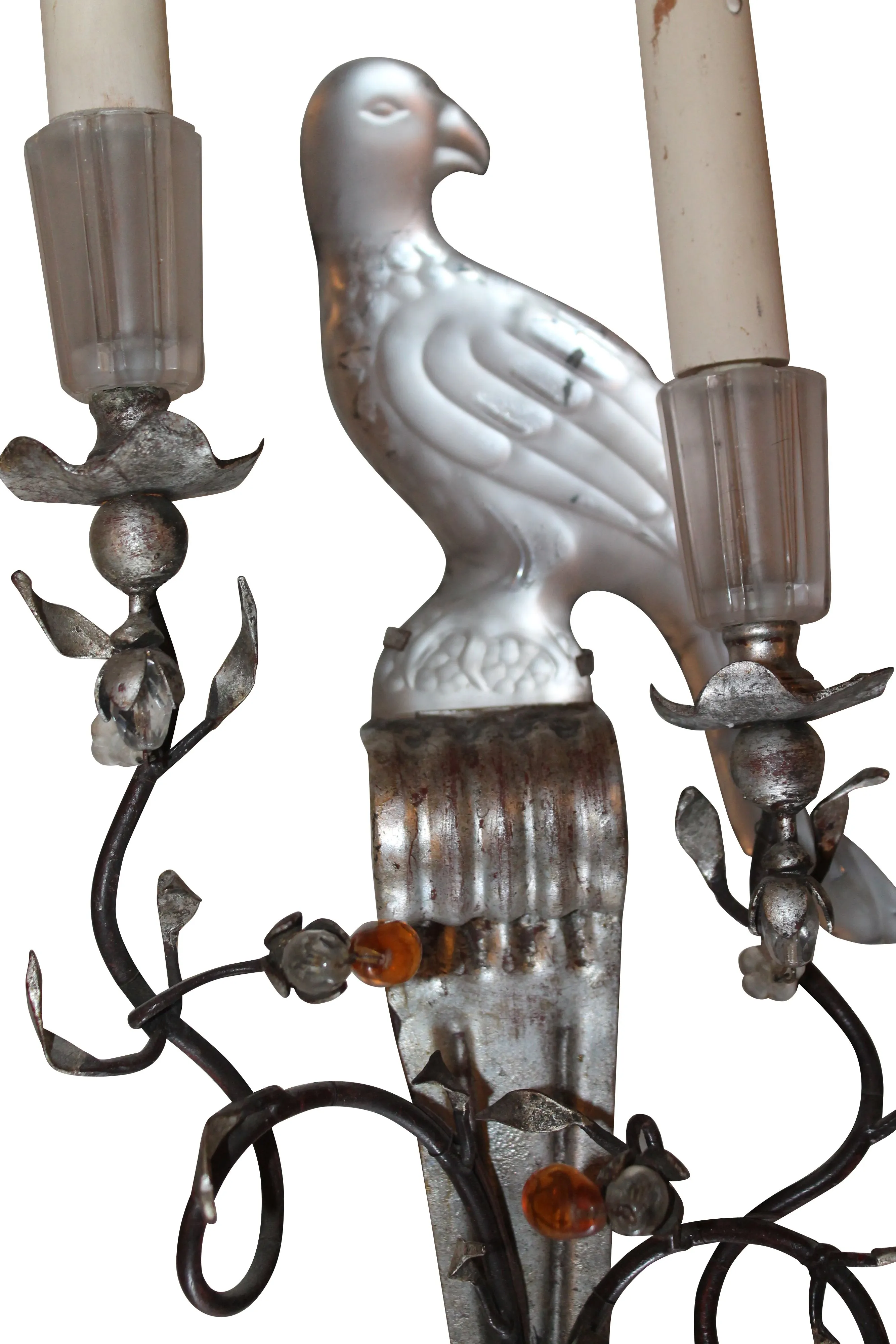 Bagues Frosted Crystal Parrot Sconces - Something Vintage - silver