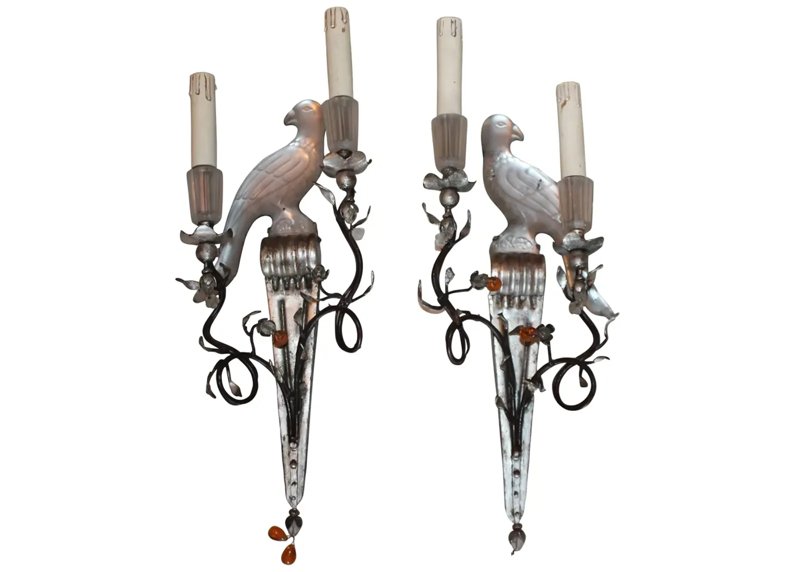 Bagues Frosted Crystal Parrot Sconces - Something Vintage - silver