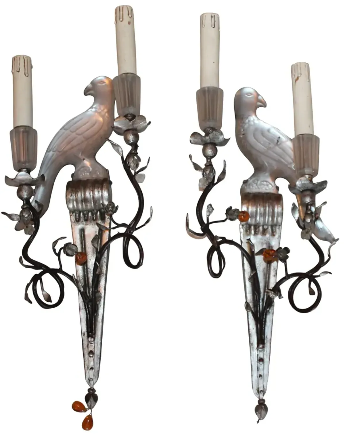 Bagues Frosted Crystal Parrot Sconces - Something Vintage - silver