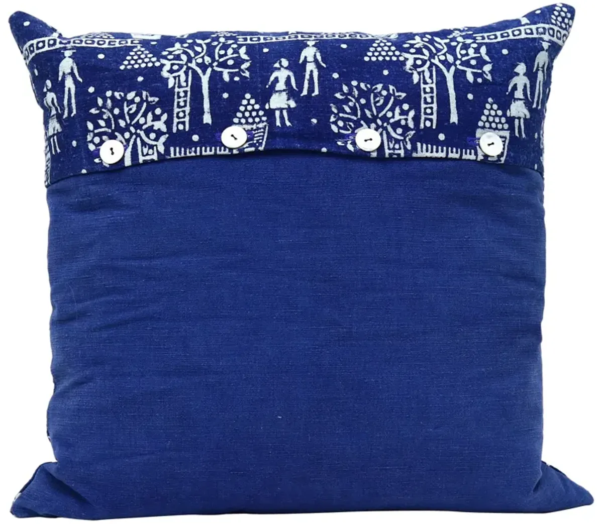 Hand-Blocked French Indigo Pillow - Rose Victoria - Handcrafted