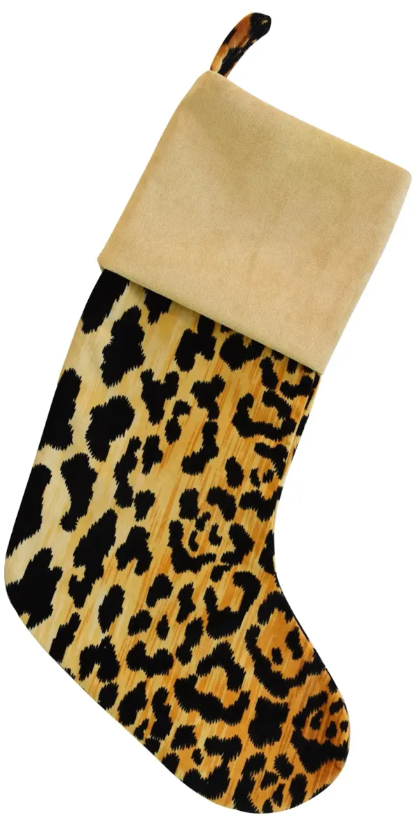 Leopard Spot Velvet Christmas Stocking - Orange