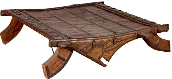 Indian Rustic Wood Ox Cart Coffee Table - FEA Home - Brown