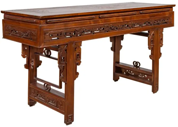 Chinese Altar Fretwork Console Table - FEA Home - Brown