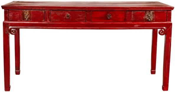 Chinese Antique Red Lacquered Wood Desk - FEA Home