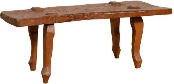 Rustic Javanese Teak Freeform Low Bench - FEA Home - Brown