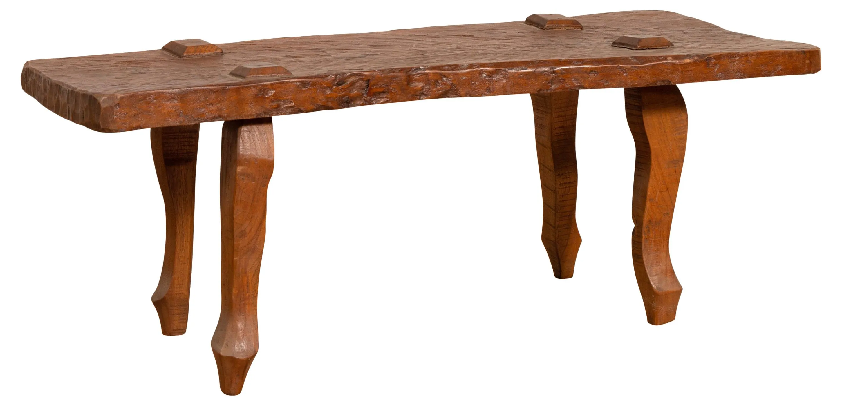 Rustic Javanese Teak Freeform Low Bench - FEA Home - Brown