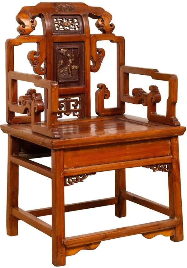 Antique Chinese Hand Carved Armchair - FEA Home - Brown