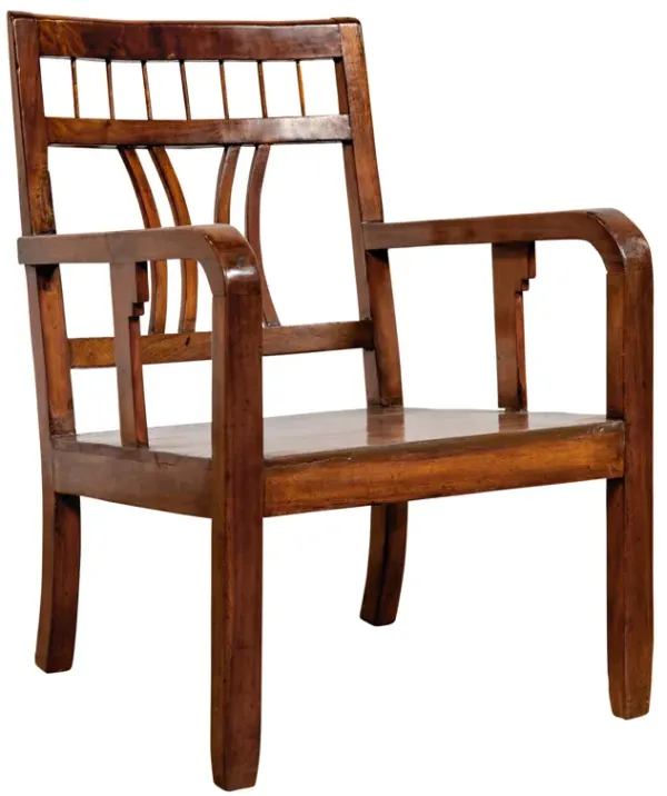 Chinese Art Deco Style Elmwood Armchair - FEA Home - Brown